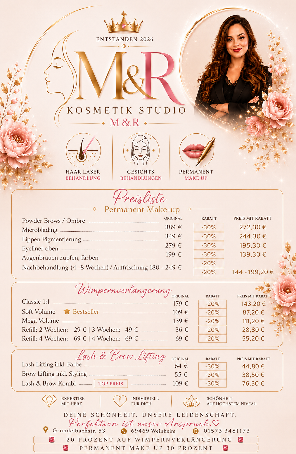 Preisliste Permanent Make-up, Wimpern und Lifting