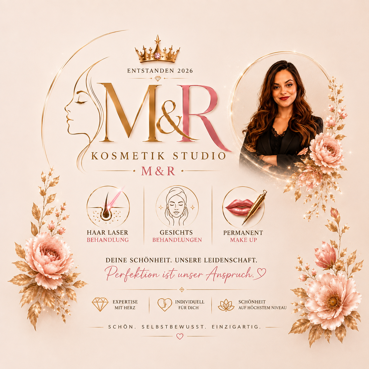 M&R Kosmetik Studio Logo mit Studiobetreiberin